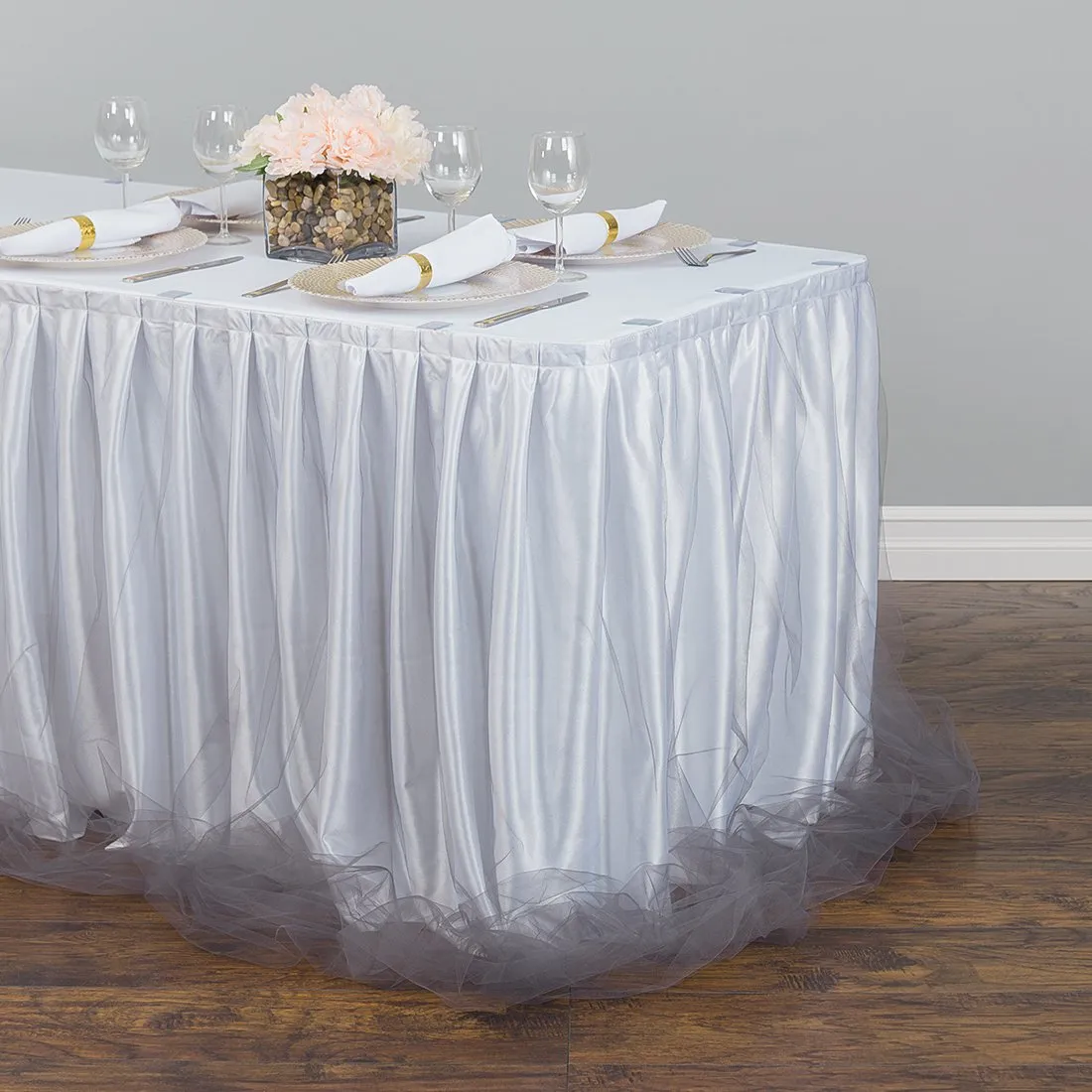 21 ft. Two Tone Tulle Chiffon Table Skirt (6 Colors)