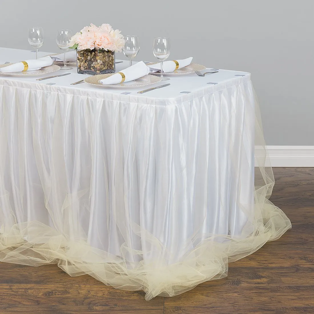 21 ft. Two Tone Tulle Chiffon Table Skirt (6 Colors)