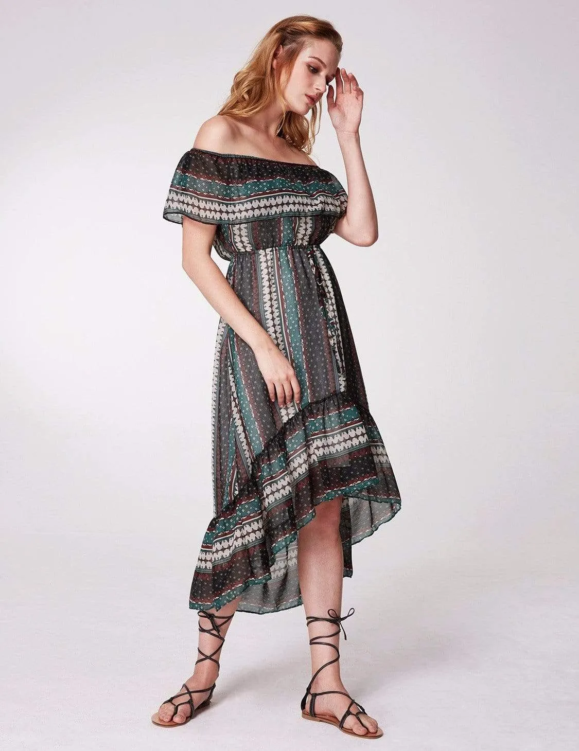 Alisa Pan Off Shoulder Printed Boho Dress