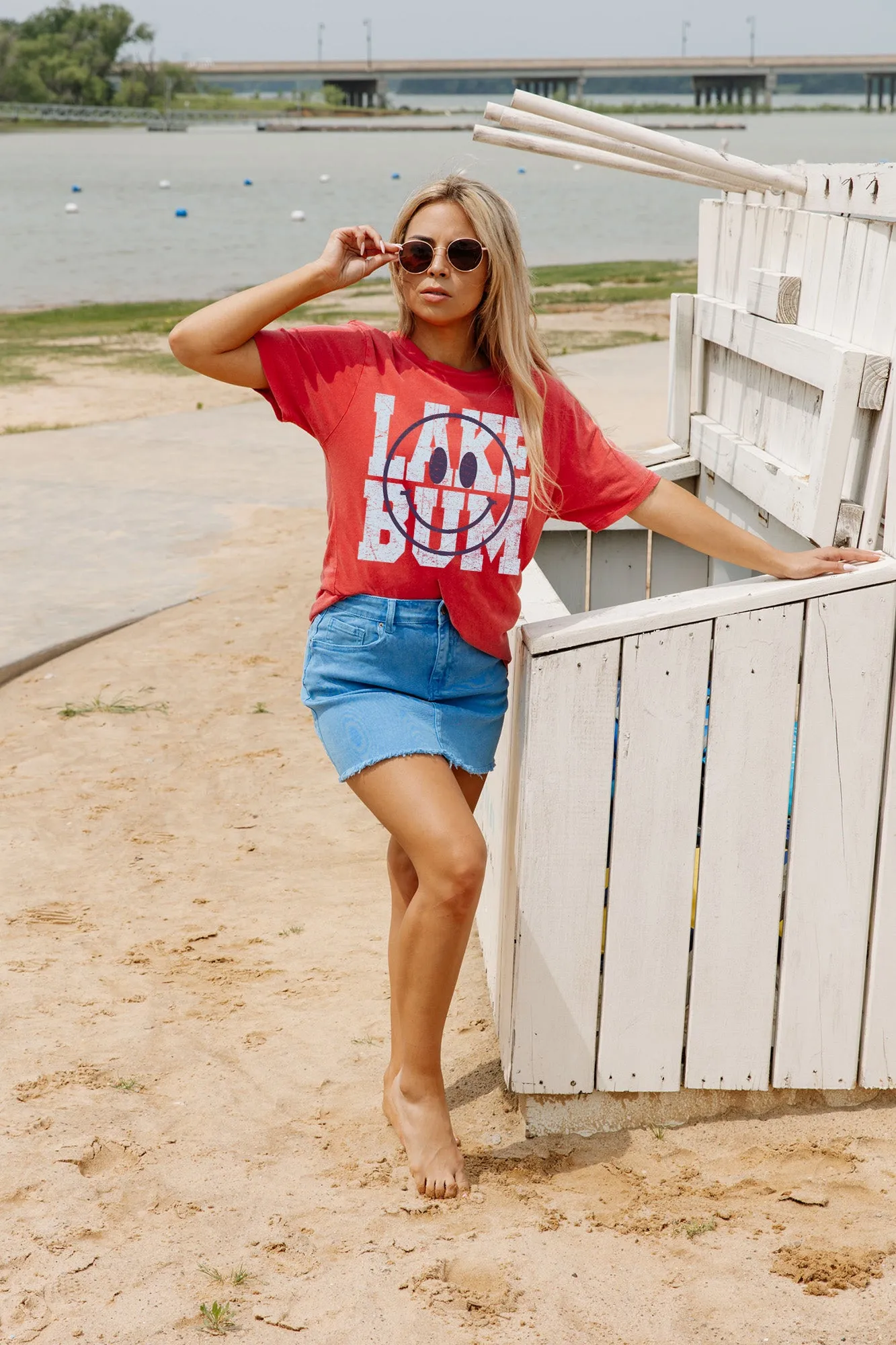 ALL SMILES AT THE LAKE ACID WASH TEE