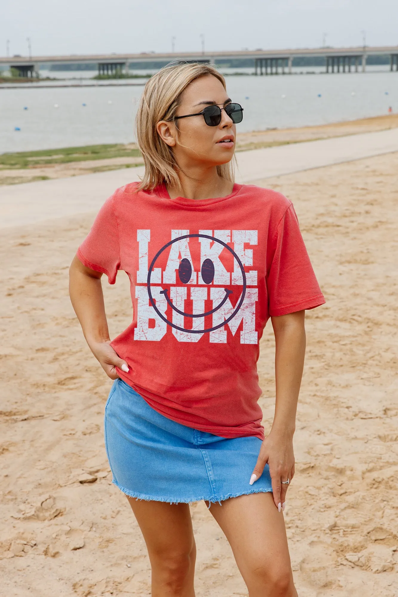 ALL SMILES AT THE LAKE ACID WASH TEE