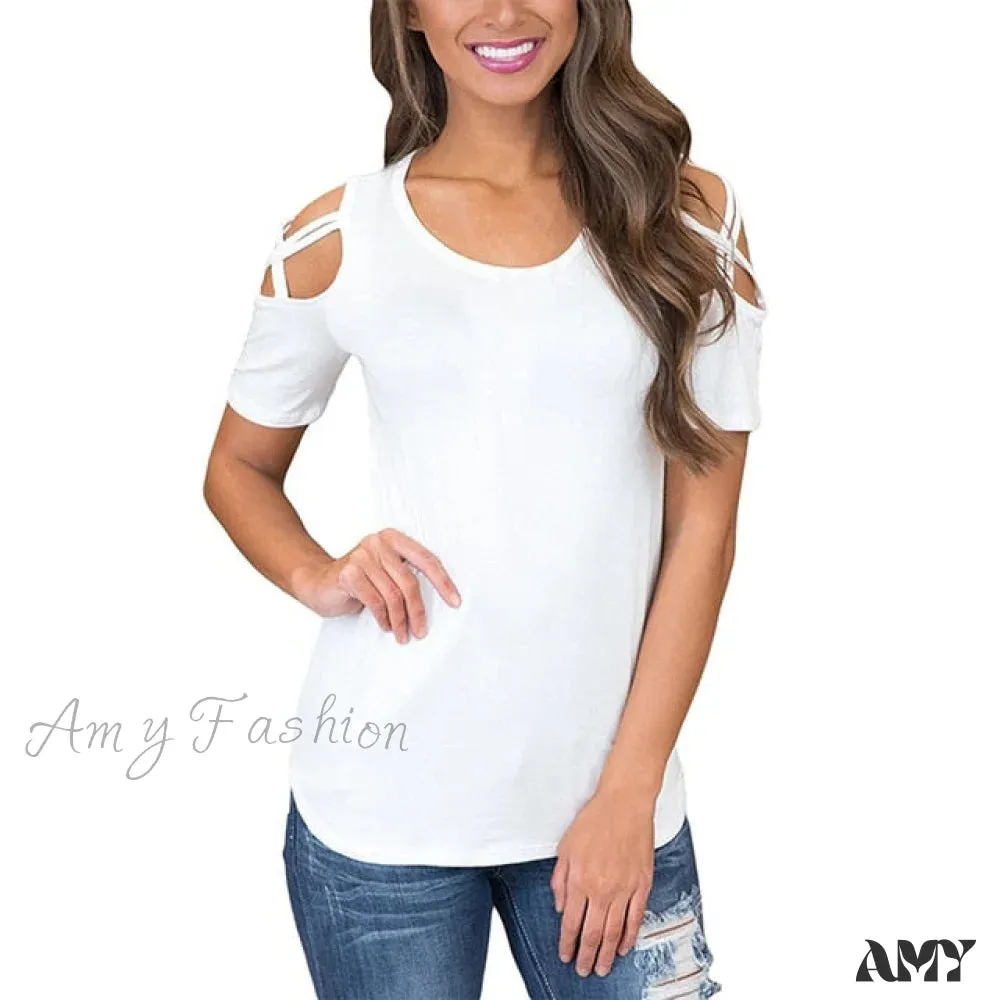 Amy Fashion - Casual Off the Shoulder Tees Tops