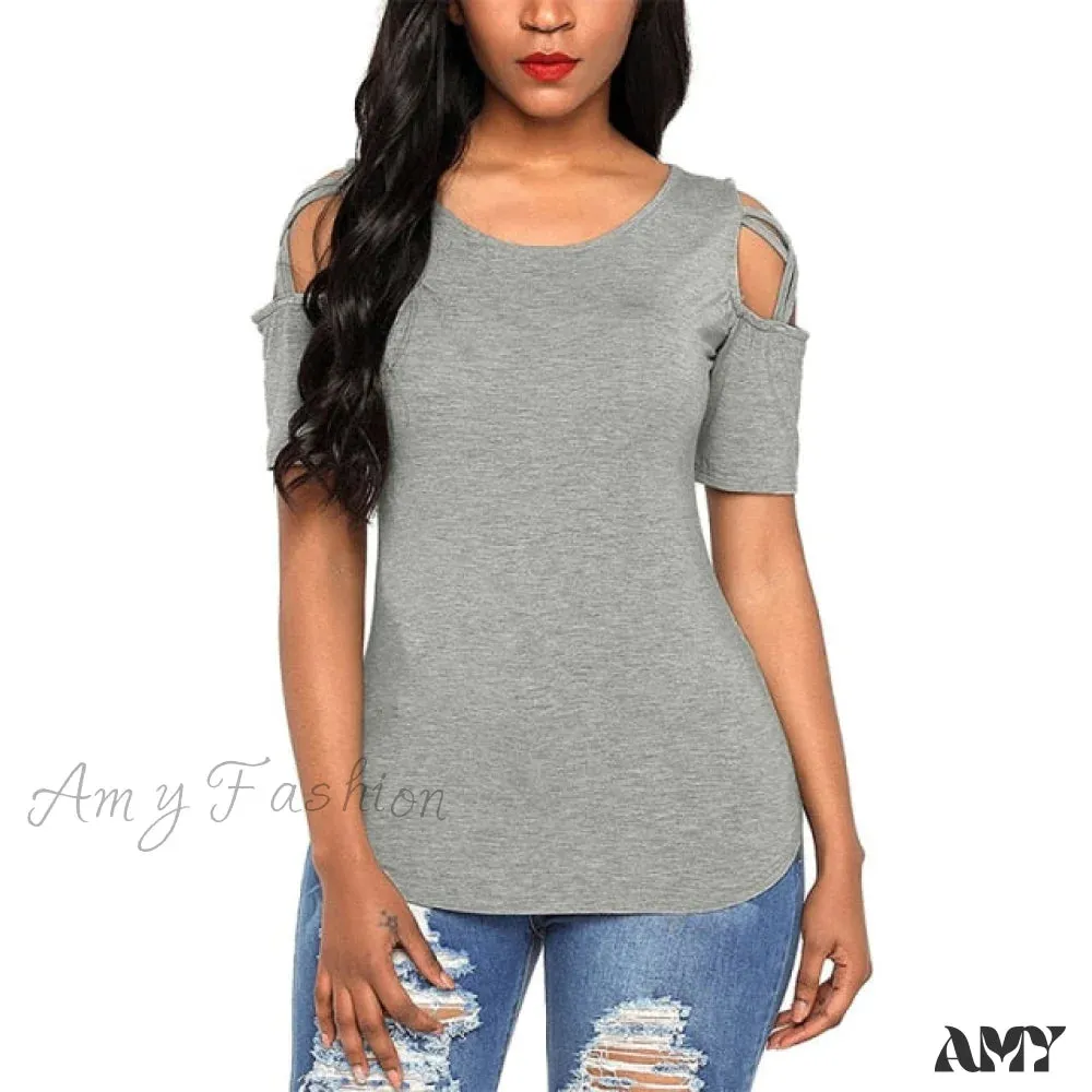 Amy Fashion - Casual Off the Shoulder Tees Tops