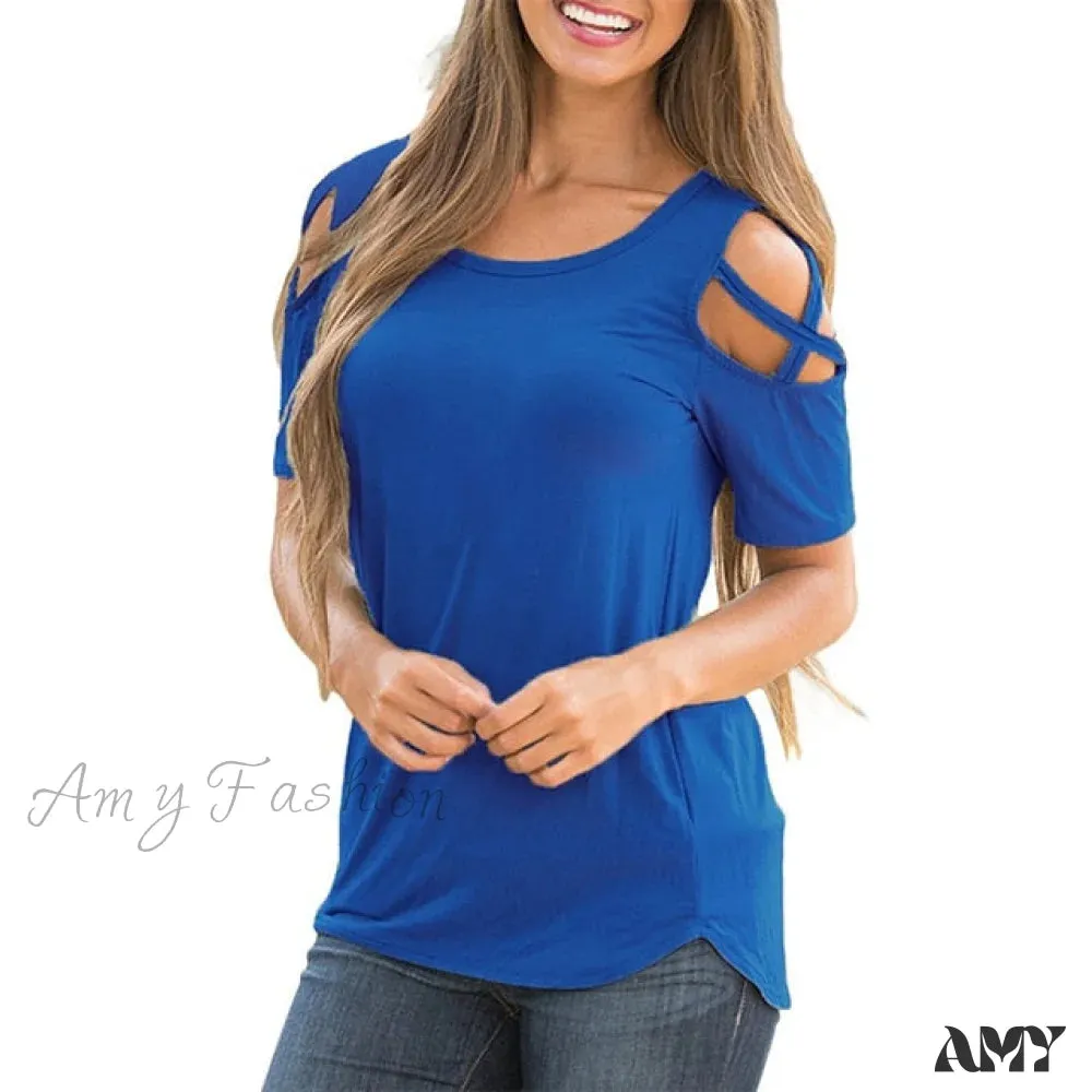 Amy Fashion - Casual Off the Shoulder Tees Tops