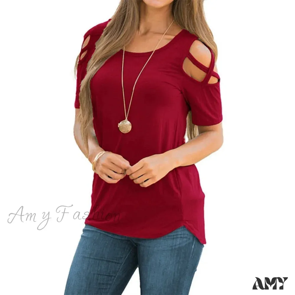 Amy Fashion - Casual Off the Shoulder Tees Tops