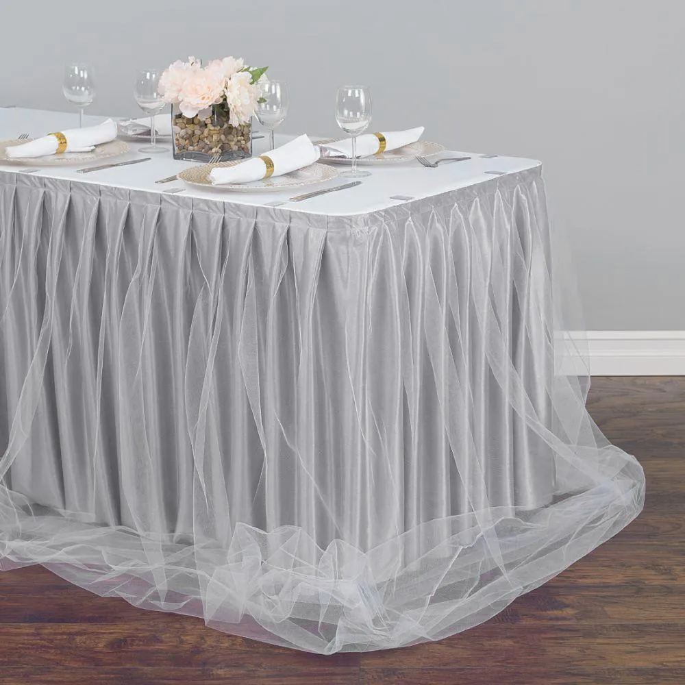 Bargain 17 ft. Two Tone Tulle Chiffon Table Skirt Silver