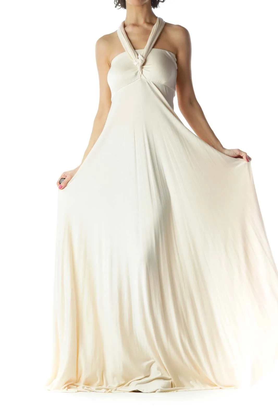 Beige Jersey-Knit Maxi Dress