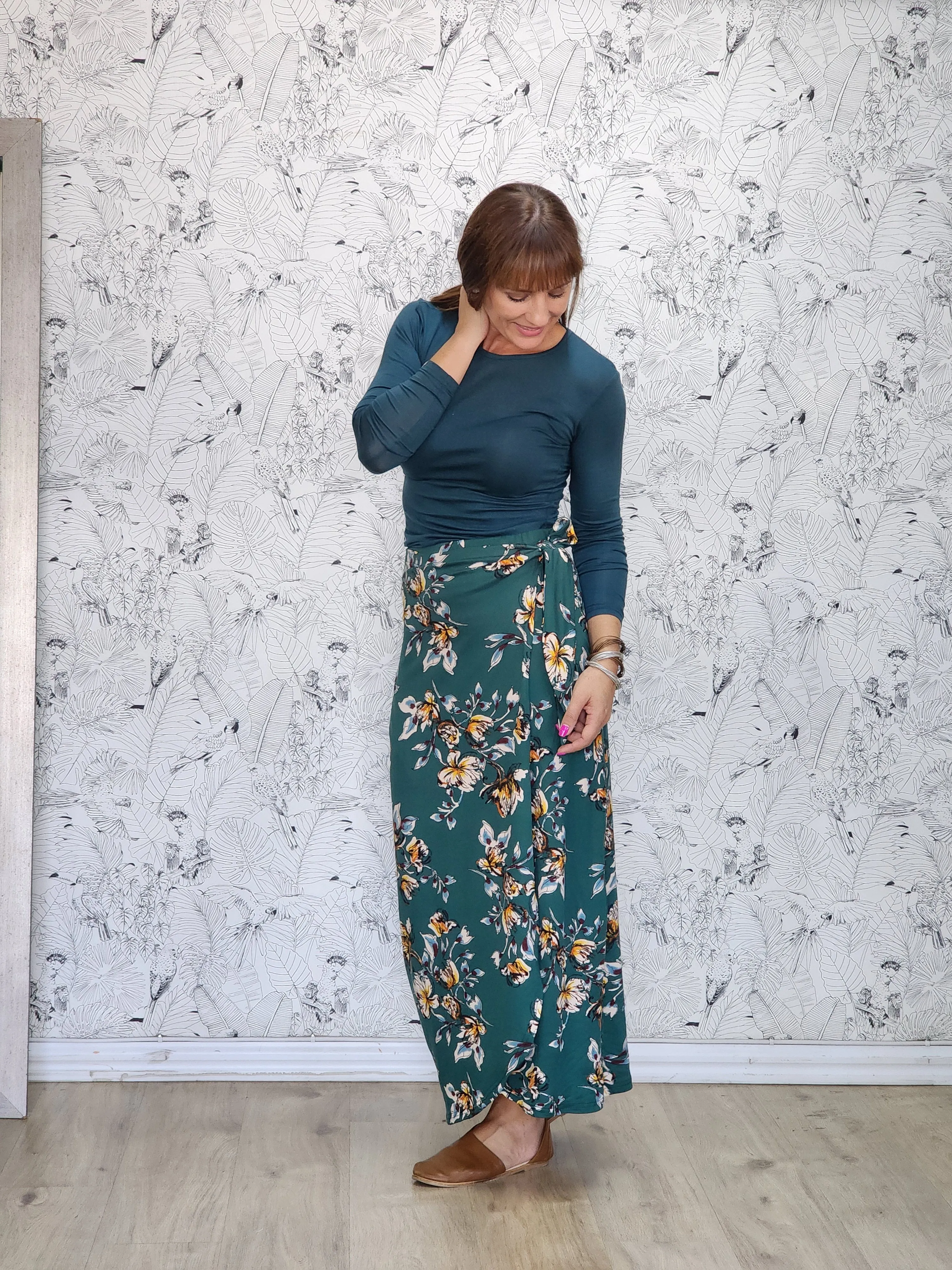 Belize Wrap Skirt Emerald Floral