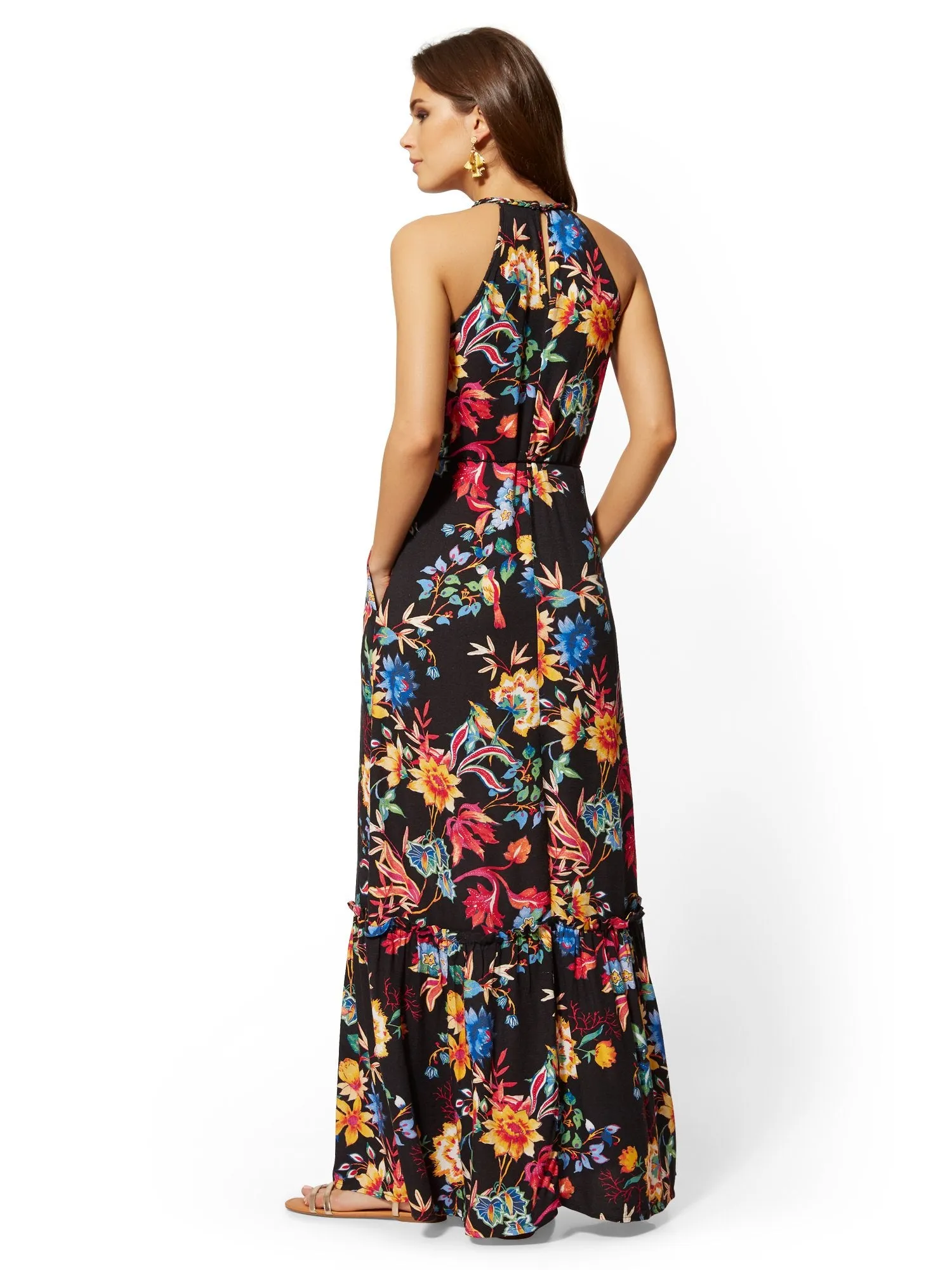 Black Floral Halter Maxi Dress