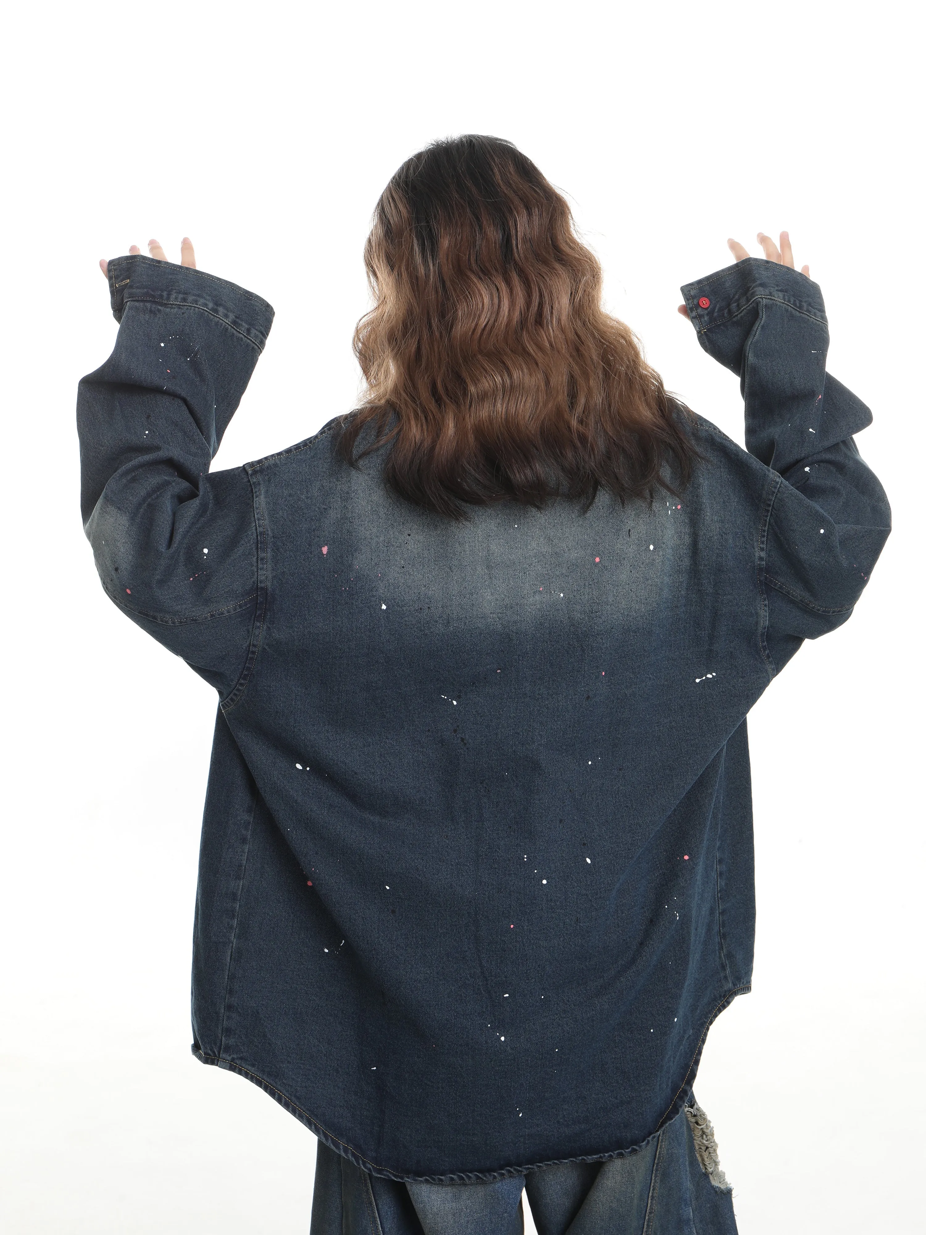 Blue colored graffiti denim shirt jacket