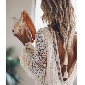 Boho Long Sleeve White Beach Dress