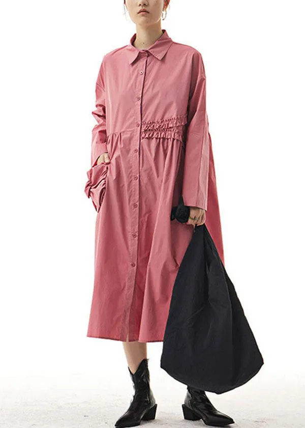 Boho Pink Ruffled Patchwork Cotton Shirts Dresses Spring LY1171