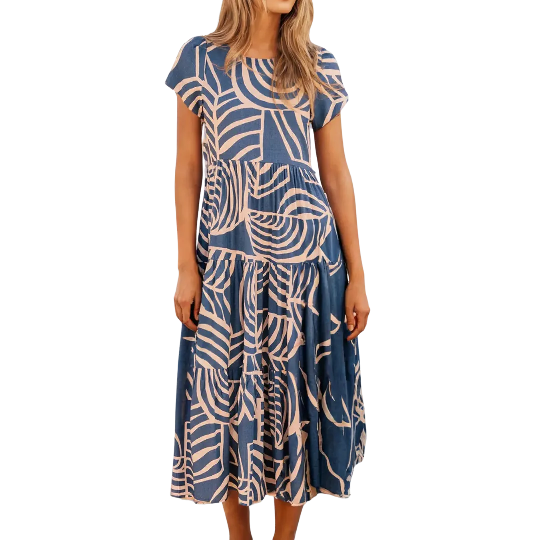 Boho Printed Short Sleeve Flare Tiered Dress