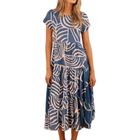 Boho Printed Short Sleeve Flare Tiered Dress