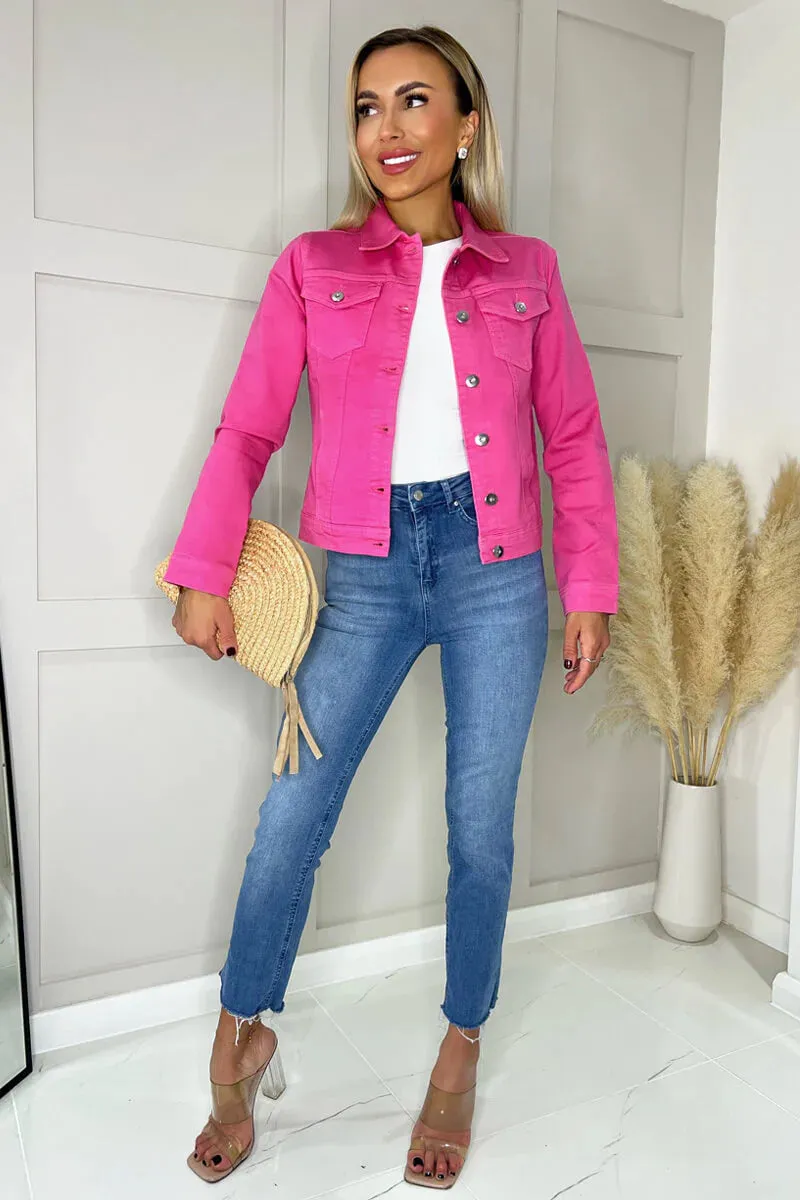 BUBBLE PINK COTTON STRETCH DENIM JACKET