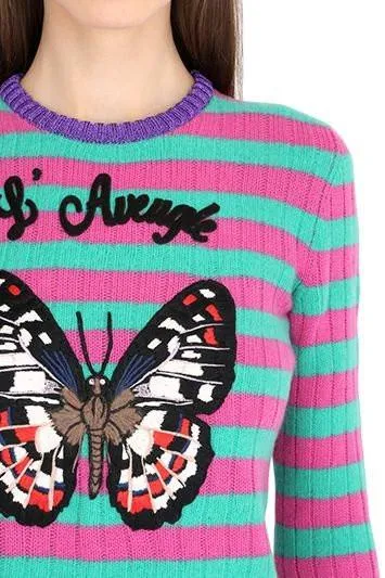 Butterfly-Embroidered Knit Sweater - Multi Colored