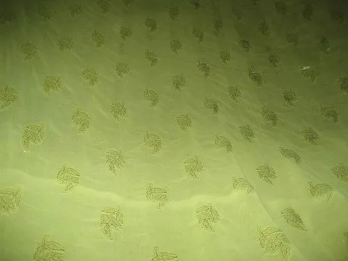 CLOSEOUT- Polyester georgette fabric with metalic silver &amp; gold jacquard~Apple Green colour