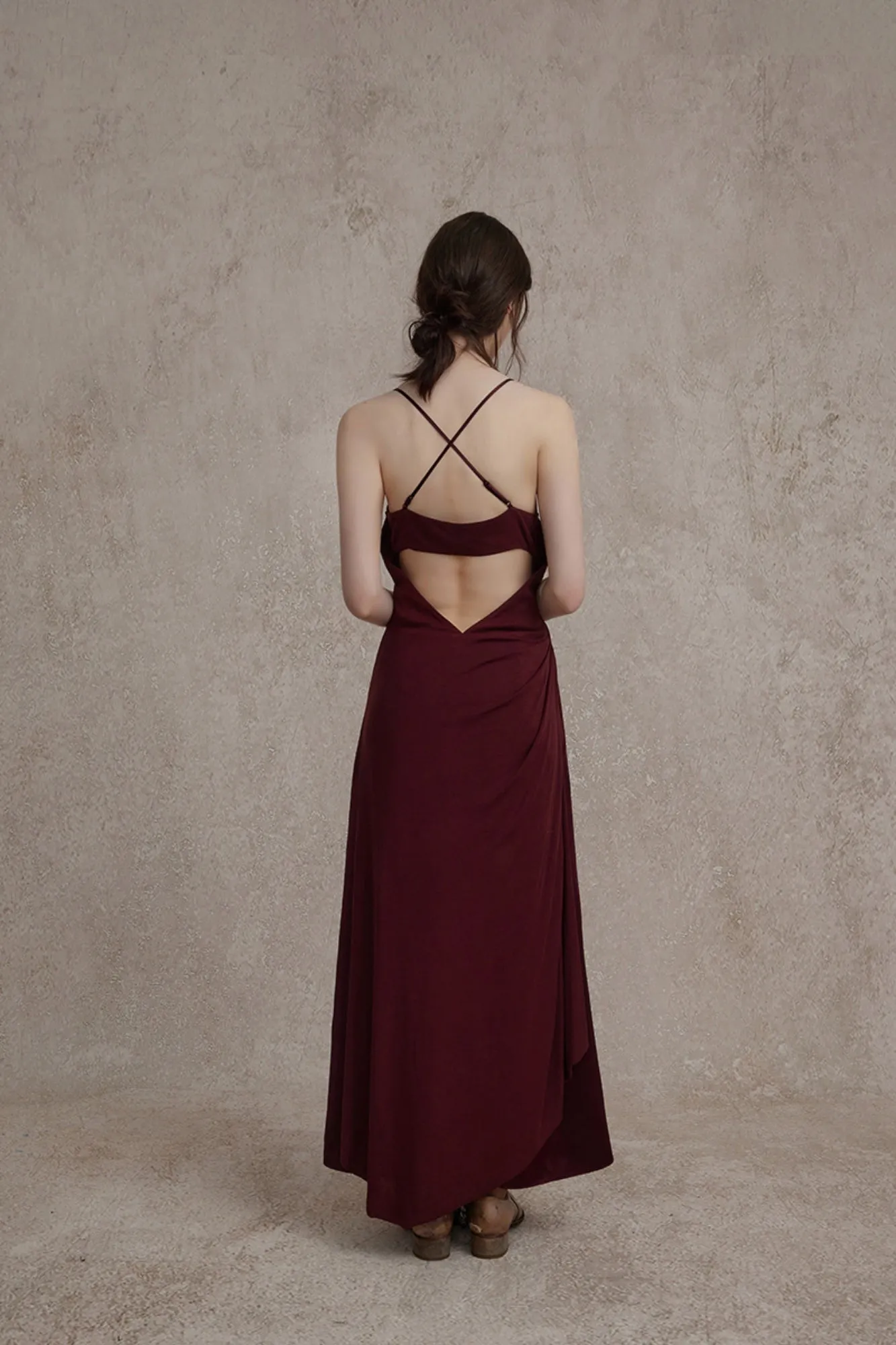 Dark Red Knitted Scoop Neck Maxi Dress