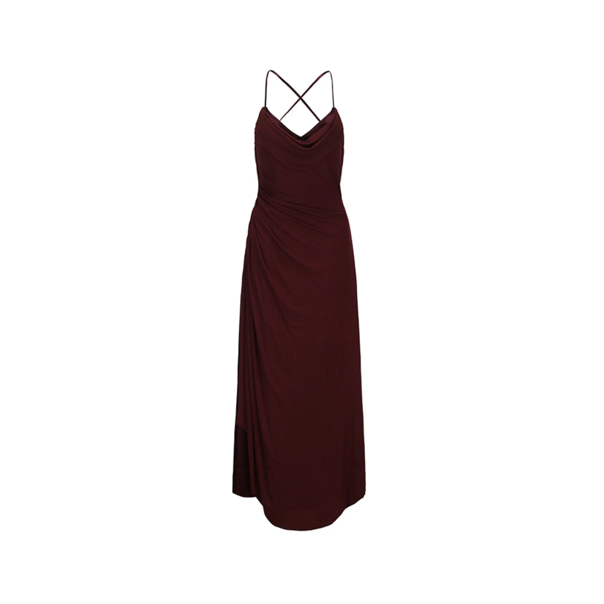 Dark Red Knitted Scoop Neck Maxi Dress