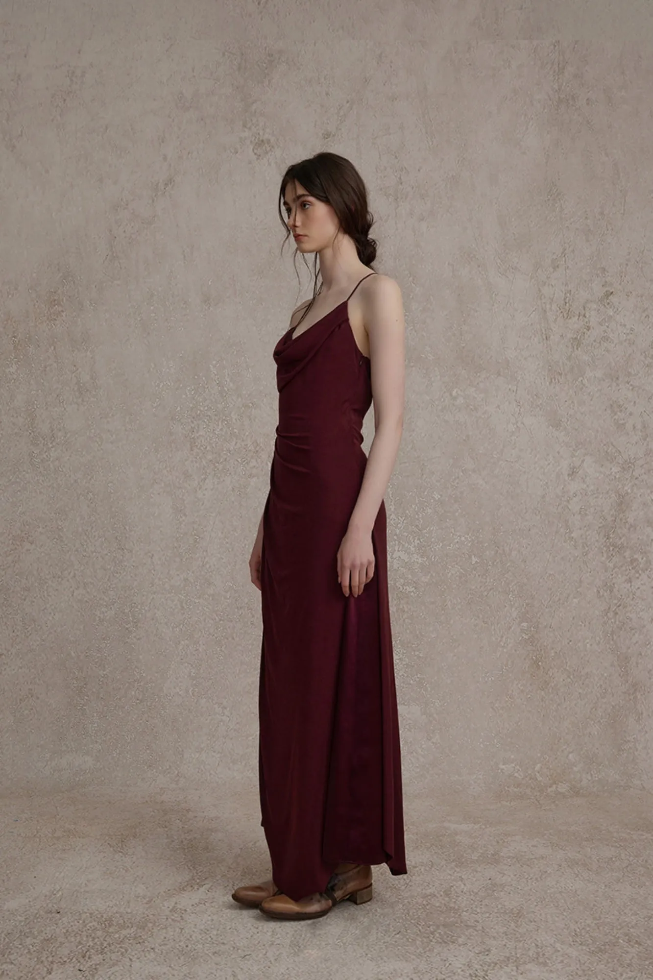 Dark Red Knitted Scoop Neck Maxi Dress