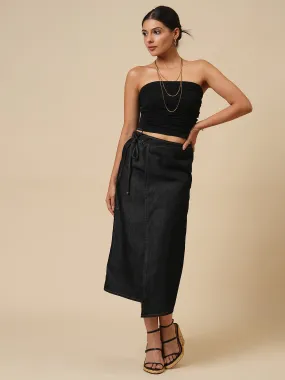 DENIM FAUX WRAP SKIRT 