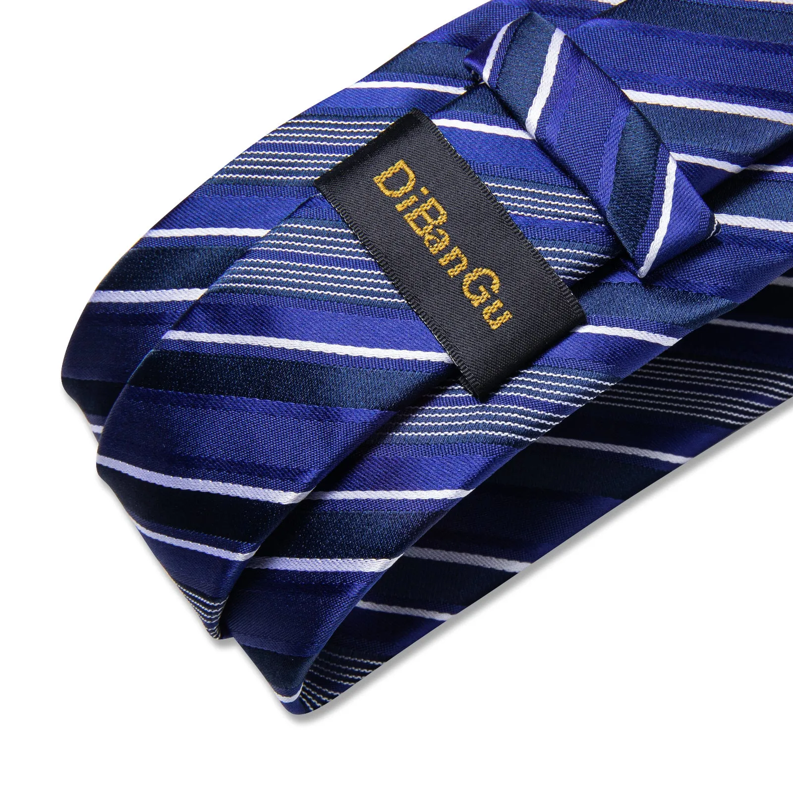 DiBanGu Silk Tie Blue White Stripe Men's Tie Handkerchief Cufflinks Clip Set