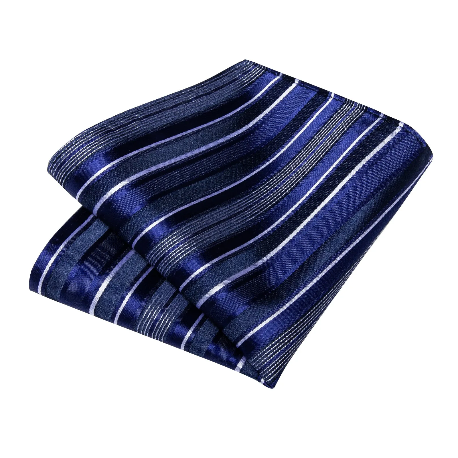 DiBanGu Silk Tie Blue White Stripe Men's Tie Handkerchief Cufflinks Clip Set