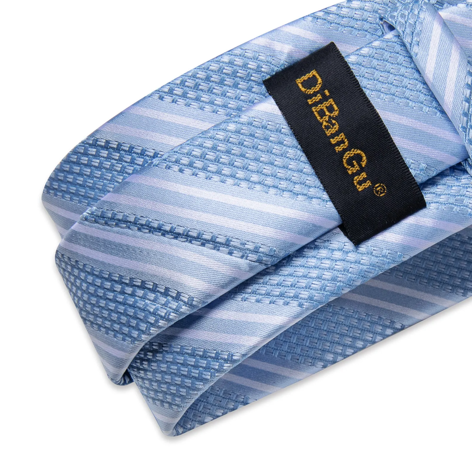 DiBanGu Silk Tie Blue White Striped Men's Tie Handkerchief Cufflinks Clip Set