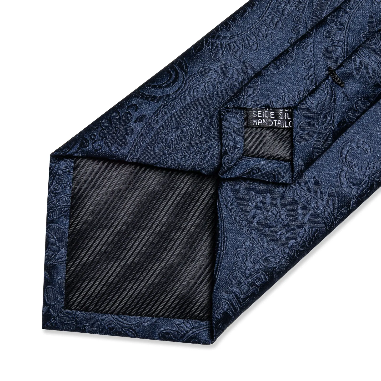 DiBanGu Silk Tie Dark Blue Floral Men's Tie Handkerchief Cufflinks Clip Set