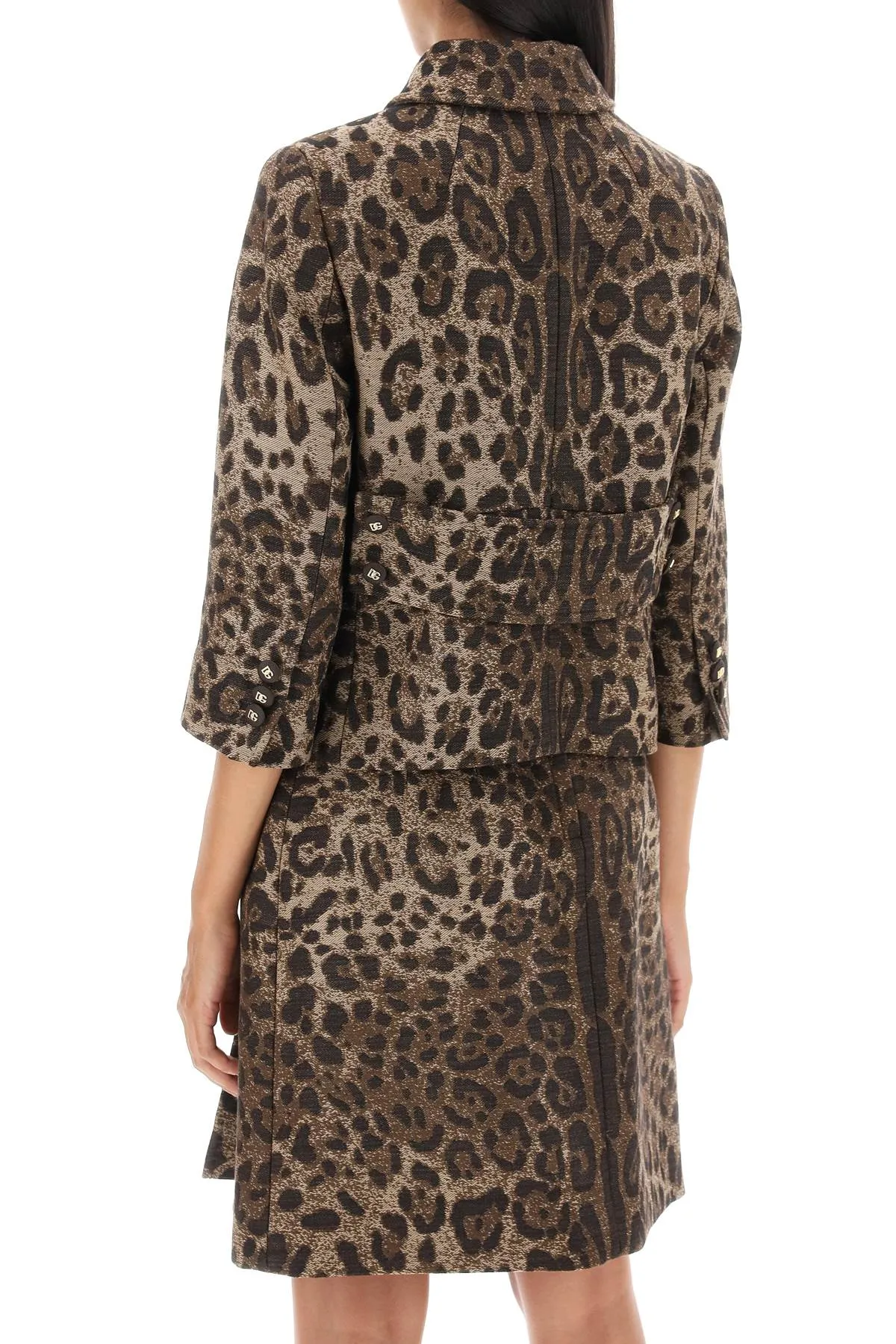 Dolce & gabbana wool jacquard bolero jacket with leopard motif