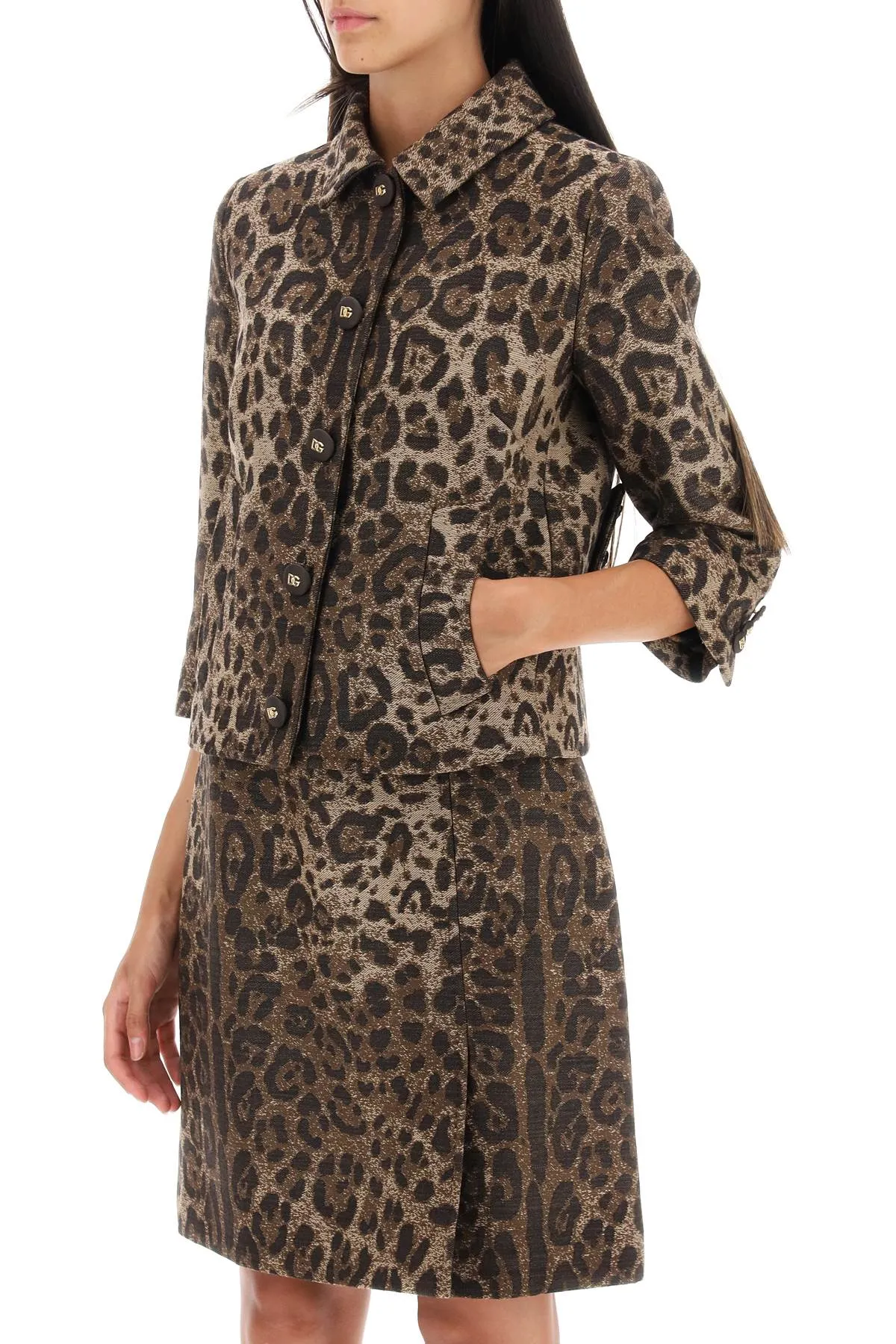 Dolce & gabbana wool jacquard bolero jacket with leopard motif