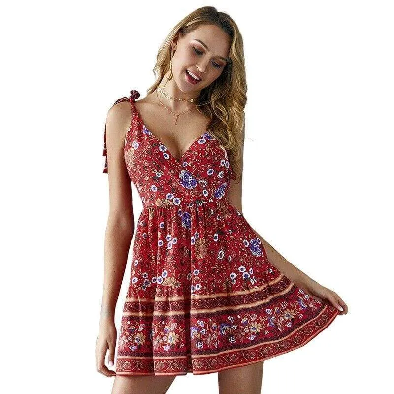 FashionSierra - Women Boho Strappy Backless Casual Sundress