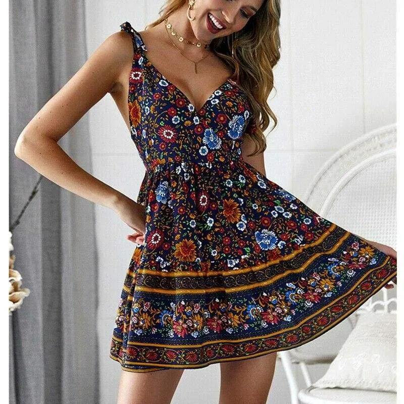 FashionSierra - Women Boho Strappy Backless Casual Sundress