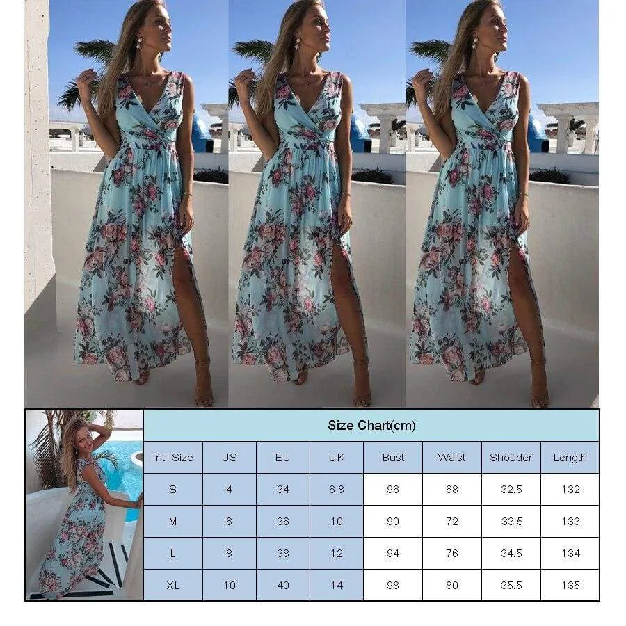 FashionSierra - Women's Boho Casual Floral Sleeveless Beach Long Dress Fashion Ladies Holiday Casual Sundress Dress Hot