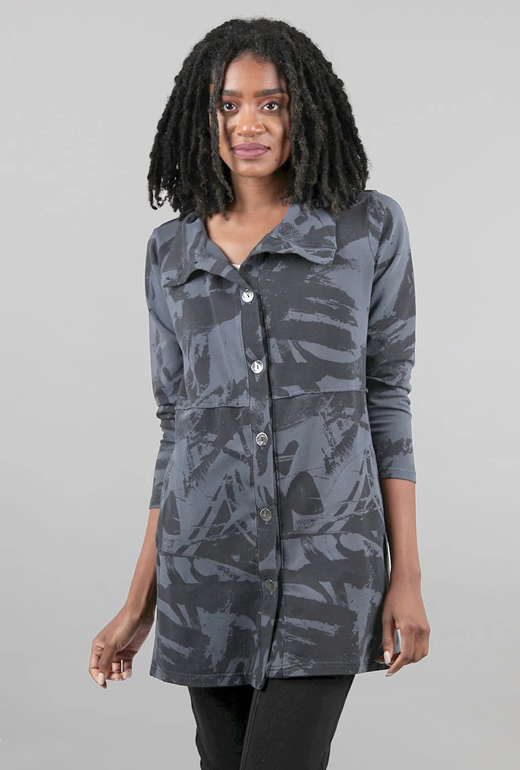 Fleece Print Collar Jacket, Gray