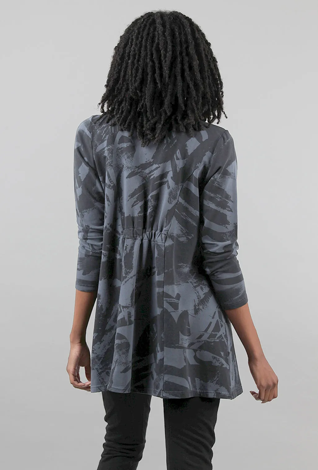 Fleece Print Collar Jacket, Gray