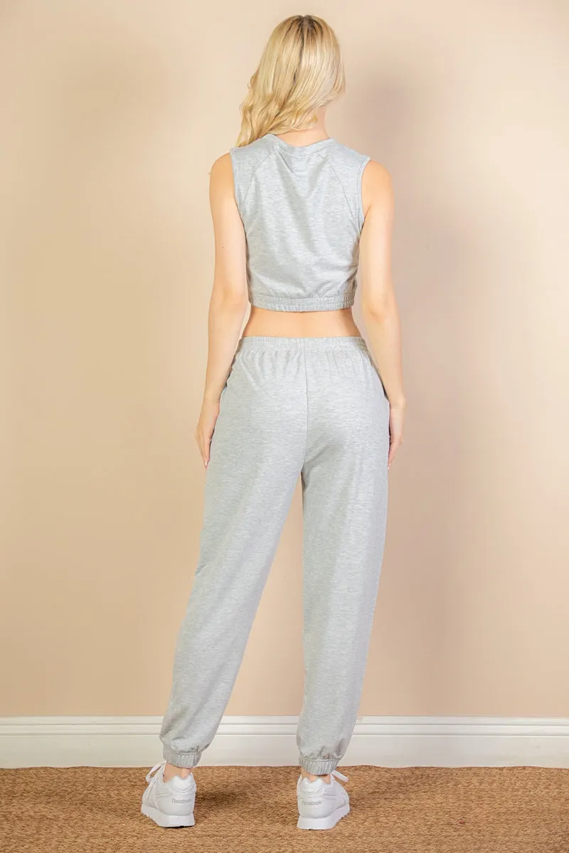 French Terry Elastic Waist Tank Top & Joggers Set