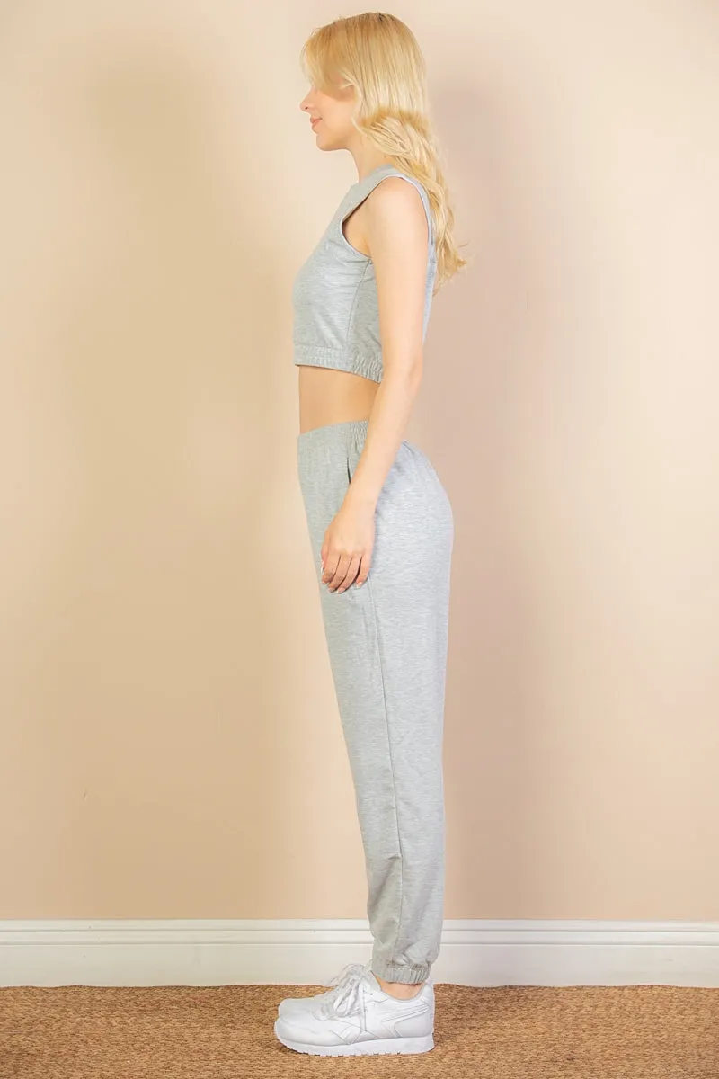 French Terry Elastic Waist Tank Top & Joggers Set