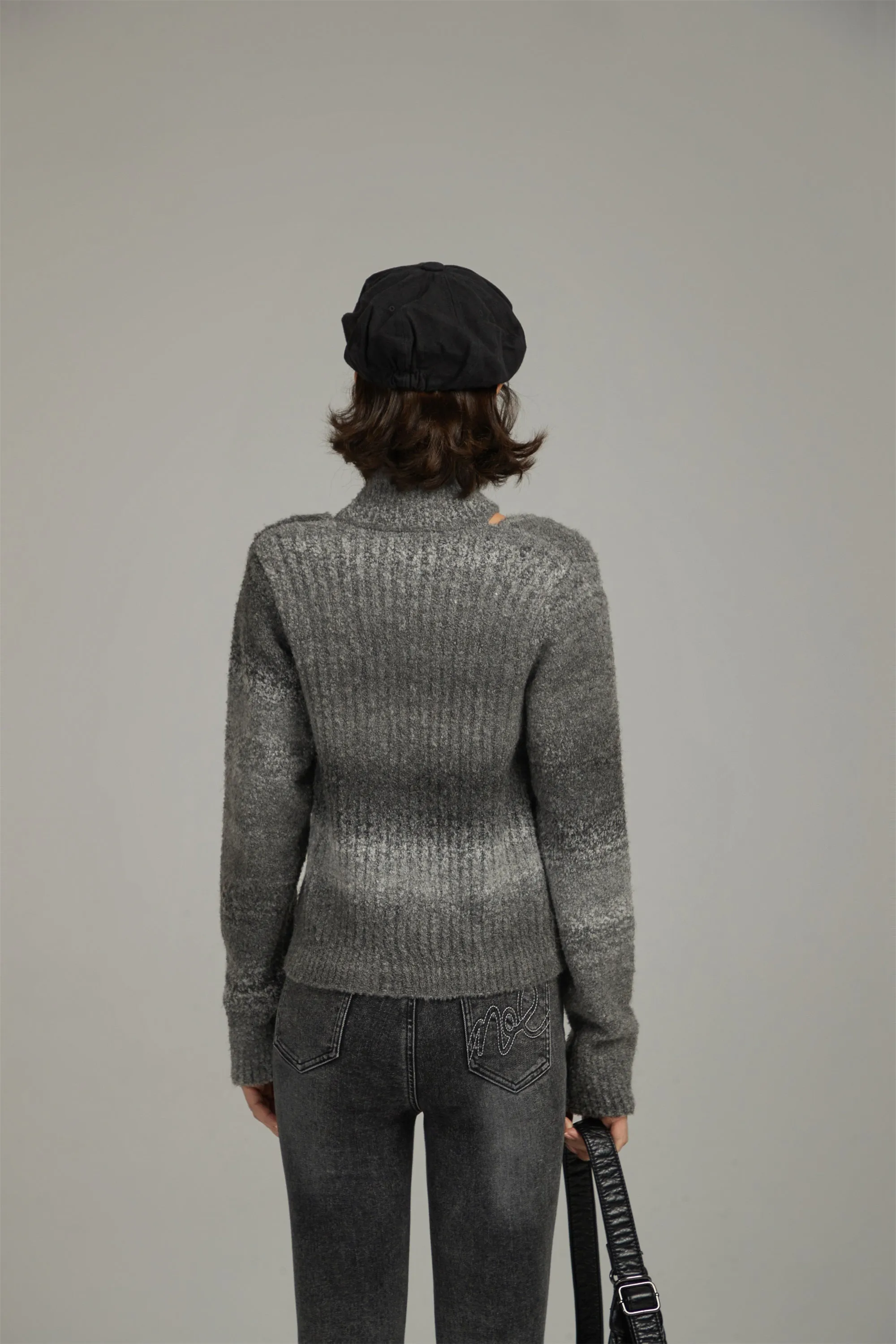 Front Cut Out High Neck Knit Sweater