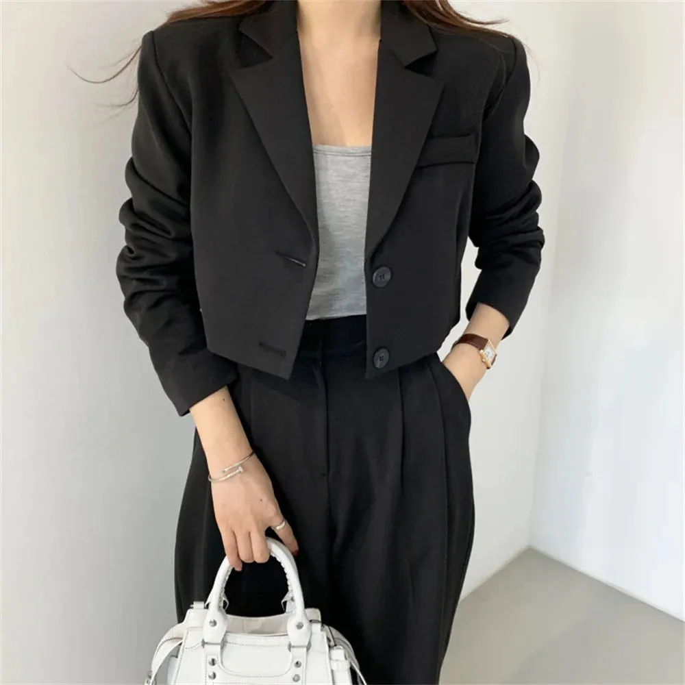 Girlary Chic OL Solid Two Pieces Sets Women Slim Casual Blazers Spring Office Lady Elegant Work Wear Loose Pants Suits