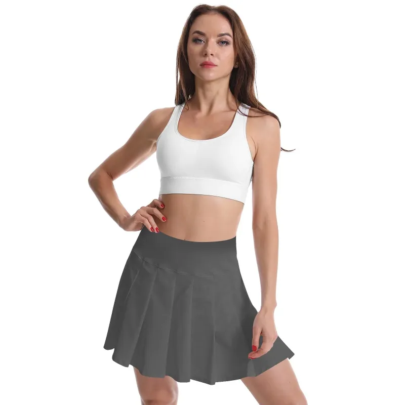 Golf Women's Tennis Skirts Pleated High Waisted Grey