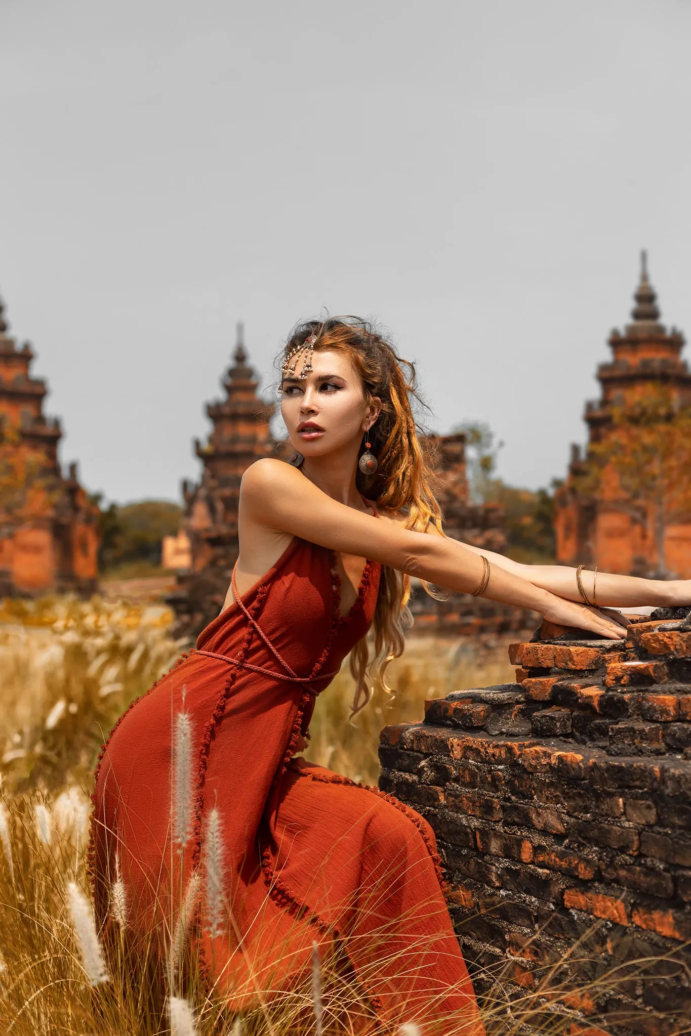 Greek Goddess Dress • Bohemian Braided Dress • Red Open Back Dress