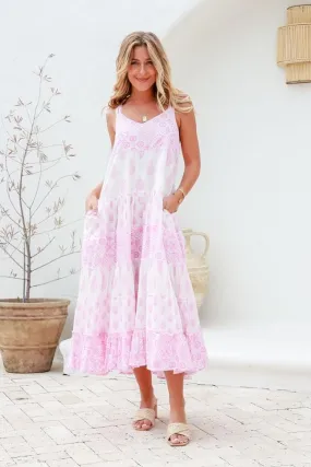 Harlow Boho Tie Midi Dress - Pink