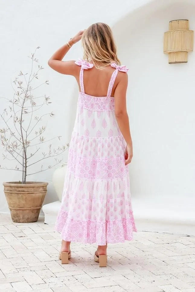 Harlow Boho Tie Midi Dress - Pink