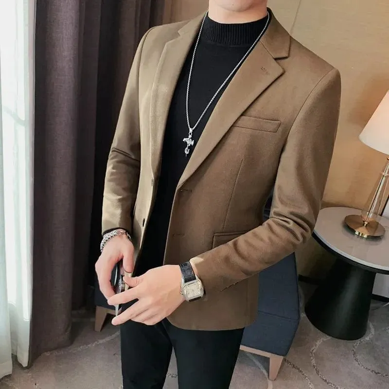 High-Quality Men's Casual Blazer: Slim Fit Fashion Business Suit for Office Dressing in Solid Colors