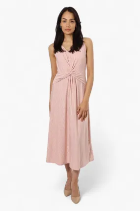 Limite Striped Sleeveless Front Twist Maxi Dress - Pink