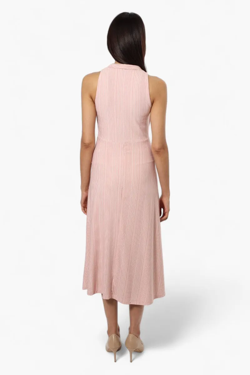 Limite Striped Sleeveless Front Twist Maxi Dress - Pink