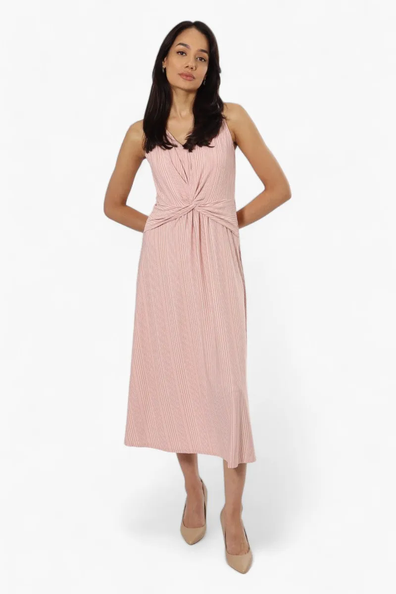 Limite Striped Sleeveless Front Twist Maxi Dress - Pink