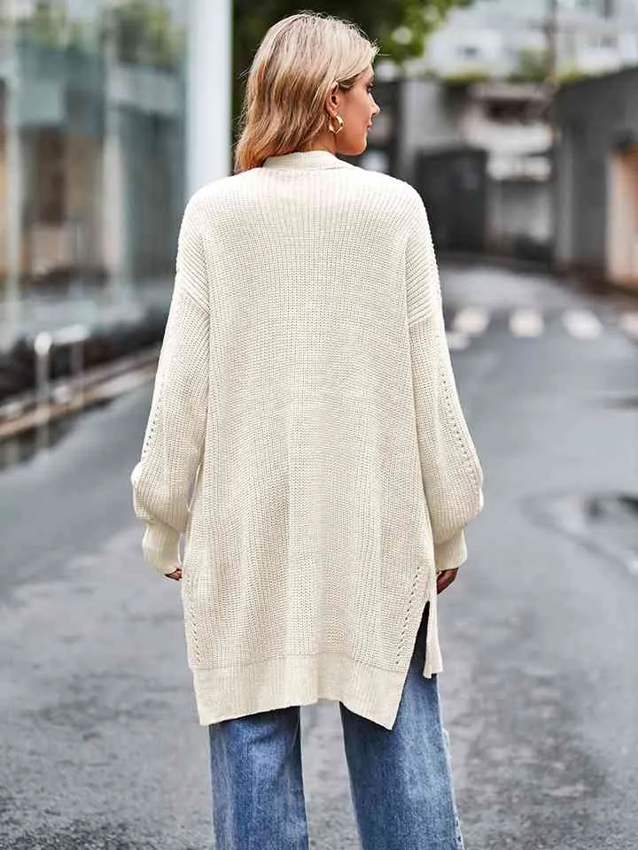 Long Sleeve Waffle-Knit Cardigan