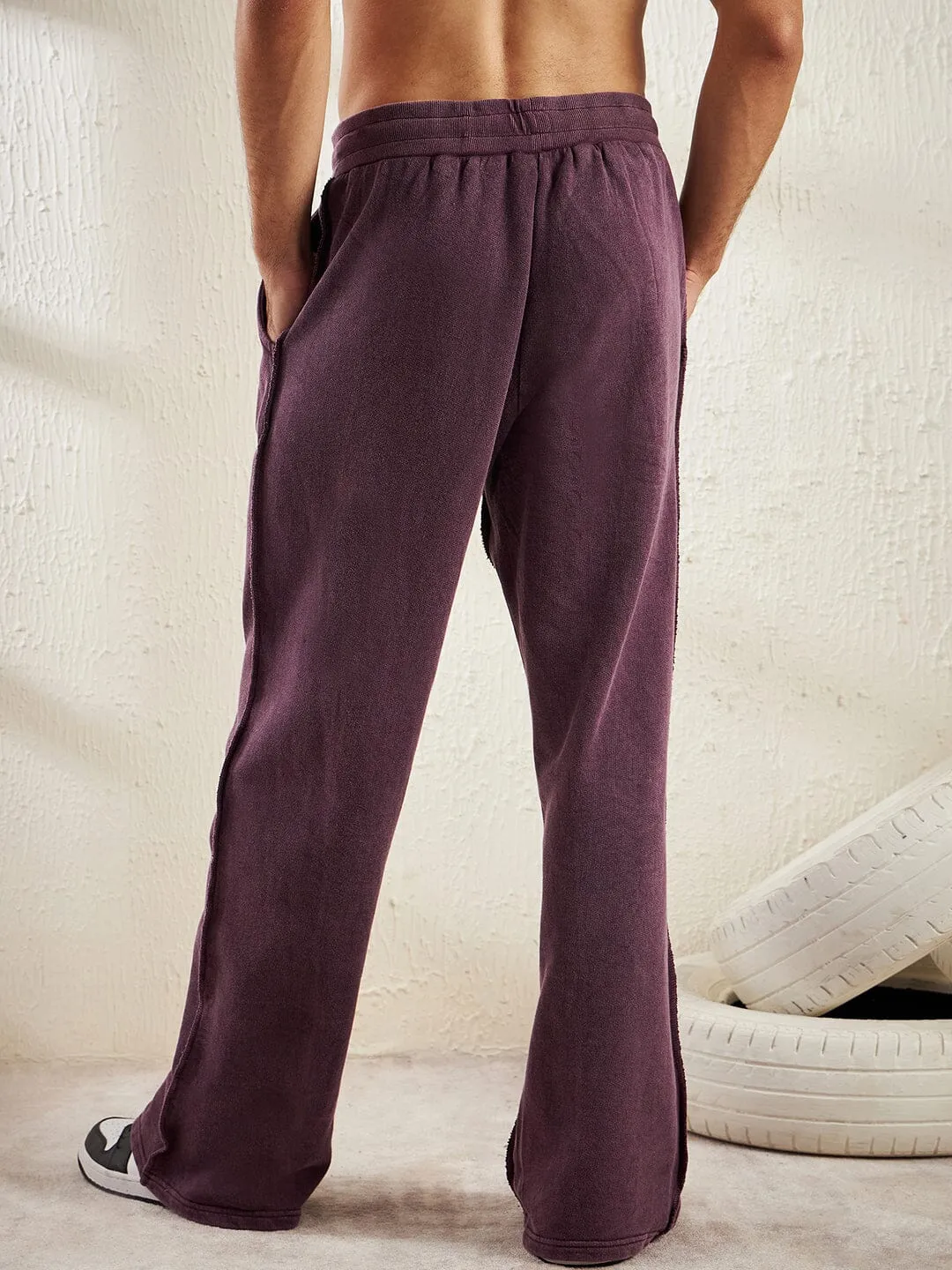 Mauve Dyed Raw Front Slit Relaxed Fit Jogger